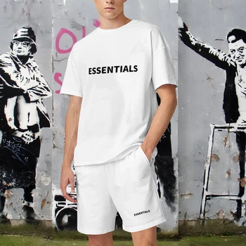 Vyrai Medvilnės Essentials TShirts Tinka Atsitiktinis Vasaros Sportwears Negabaritinių Streetwears Mados Komplektus Aukštos Kokybės Sportiniai Kostiumai