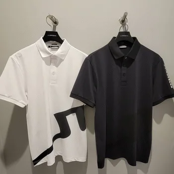 Vyrų pavasario/vasaros golfo atspausdintas trumpas rankovės marškinėliai su paprastos formos audinys sugeria drėgmę ir prakaitą šalinimo sporto juoda