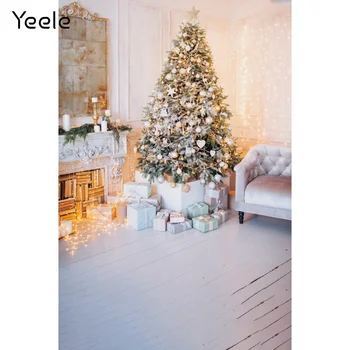 Yeele Kalėdų Eglutė Židinys Fone, Photocall Fotografijos Žvakių Šviesos Medinių Grindų Interjero Vaikų Portretas Fone
