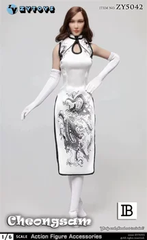 ZYTOYS ZY5042 1/6 Masto Seksualus moteriški Drabužiai Aukštos Padalinta Cheongsam Suknelė su White Dragon Modelį, 12