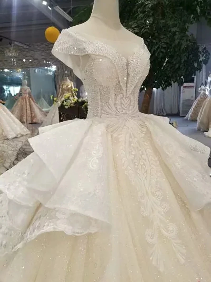 100% Realių Nuotraukų Prabangių Vestuvinių Suknelių Imperiją, Purus Tiulio Nėrinių Gėlių Kristalų Duobute Vestuvinės Suknelės 2021 Naujas Pritaikyti LO09