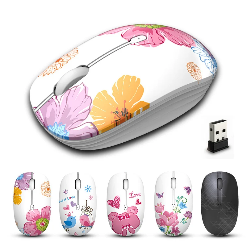 2.4 G USB Silent Wireless Mouse 1600DPI Mielas Rožinis Žaidimų Pelės 