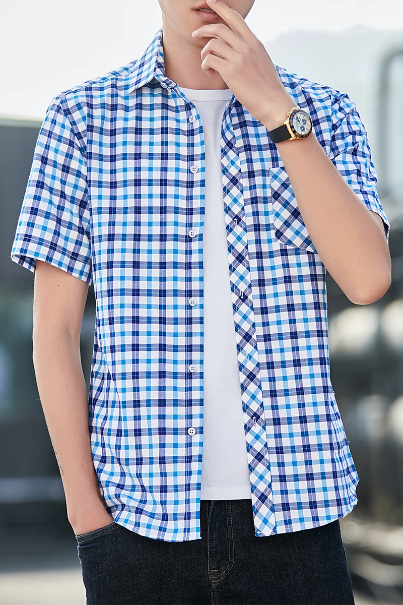 2023 naujas aukštos kokybės pledas marškiniai vyriški trumpomis rankovėmis vasarą plonas modelių verslo atsitiktinis, gražus marškinėliai mados retro programuotojas