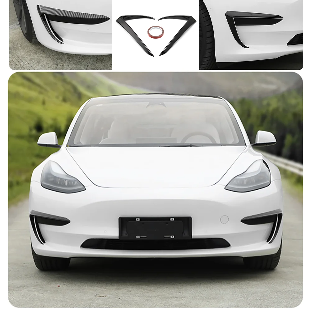 2vnt Automobilio Priekio Ašmenys Apdaila Šviesos Antakių Vėjo Peilis Bamperio Dangtelio Lipdukas, Skirtas Tesla Model 3 2017-2021 Priešrūkinis Žibintas Apdaila