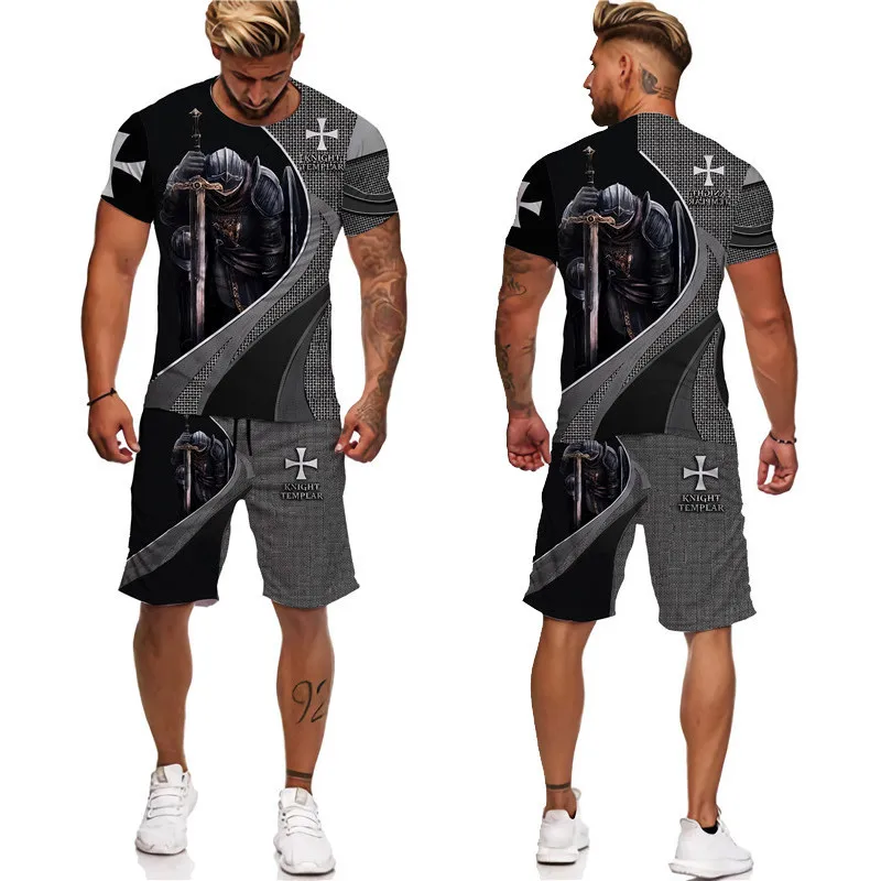 3D Spausdinimo Riteris Tamplierius vyriški T-Shirt/Shorts/Set Cool Trumpas Rankovės Retro Gatvės Dviejų dalių Vasaros Sportinės aprangos Komplektas