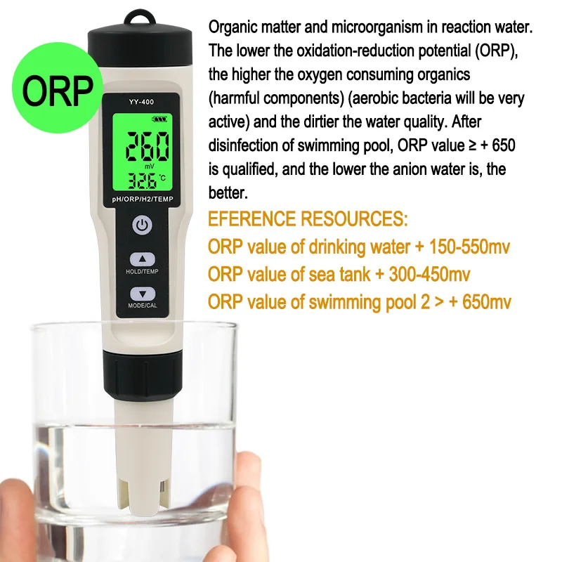 4 In 1 Vandenilio Jonų Koncentracija Vandens Kokybės Bandymų Pen YY-400 PH/ORP/H2/SER Geriamojo Vandens Skaitiklis, Skaitmeninis