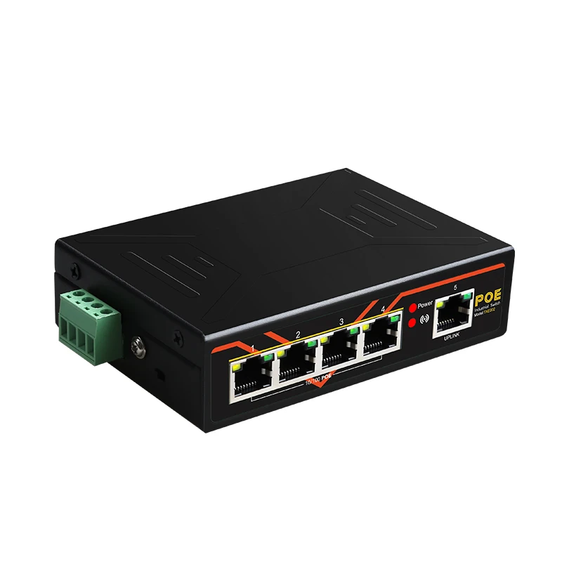 5 Prievadų POE switch 10/100Mbps Pramoninės klasės Fast Ethernet Switch DIN Bėgio Tipo Tinklo jungiklis