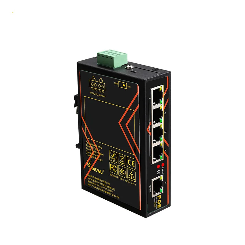 5 Prievadų POE switch 10/100Mbps Pramoninės klasės Fast Ethernet Switch DIN Bėgio Tipo Tinklo jungiklis