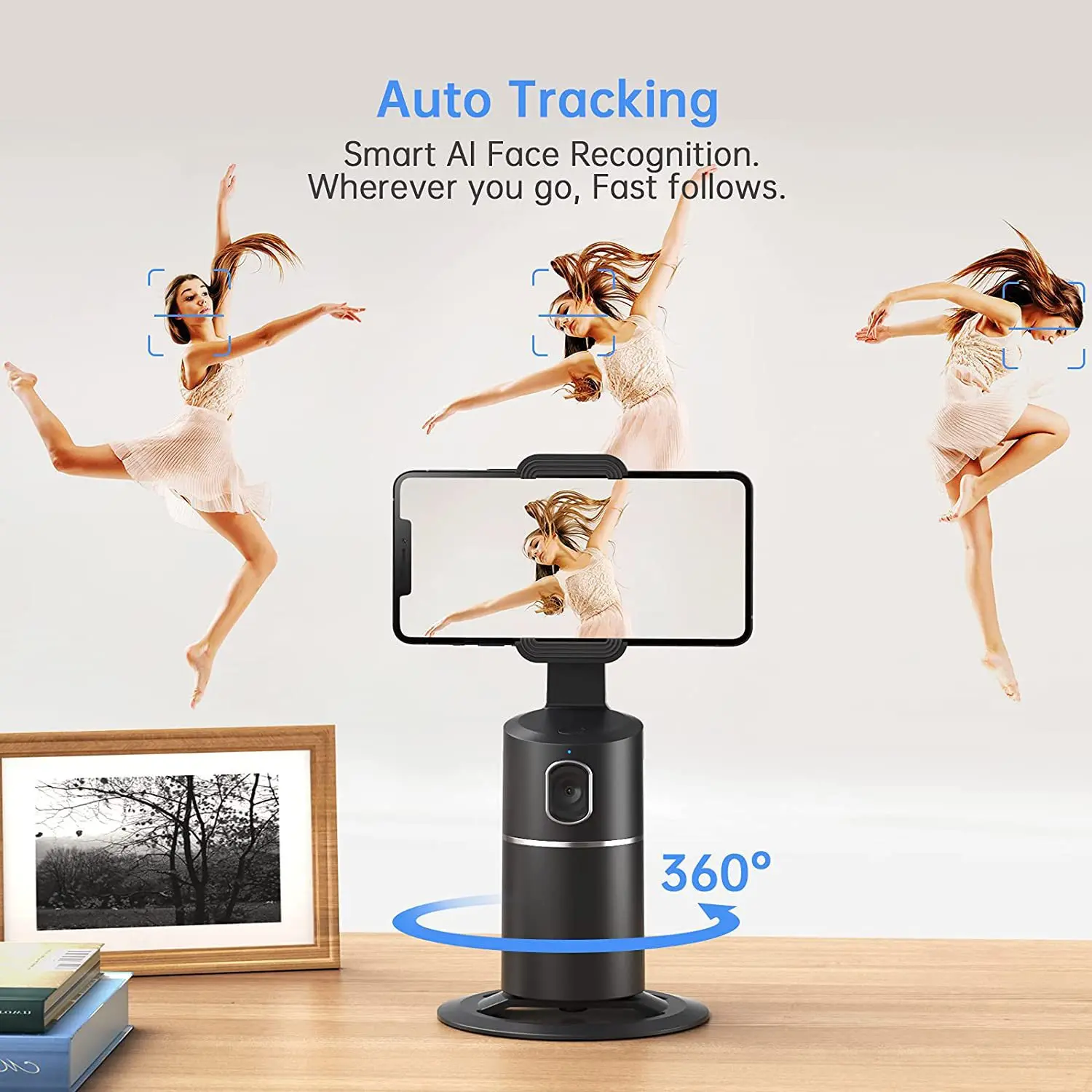 Geriausia Pardavimo Reguliuojamas Vlog Ai 360 Auto Pasukti Darbalaukio Protingas Mobilusis Stendas, Registratūra Veido Sekimo Telefono Turėtojas Selfie Stick