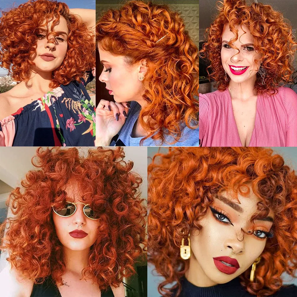 HAIRCUBE Trumpas Orange Garbanotas Plaukų Perukas Moterų Gamtos Karščiui Atsparus Sintetinis Perukas su Kirpčiukais Šalies Kasdien Afro Moterų Plaukų Perukas