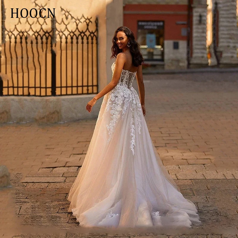 HERBURNL Seksualus Stebėjimo Romantiška Vestuvinė Suknelė 2022-Line Aplikacijos Nėriniai Atgal Boho Nuotakos Suknelės Rankovių Princesė