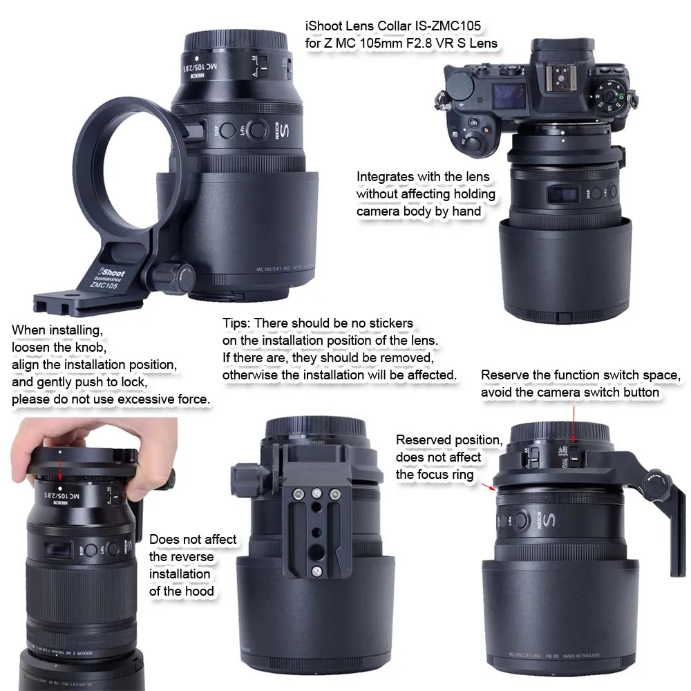 iShoot Objektyvas Apykaklės Trikojo stovo Žiedas Parama Nikon Nikkor Z MC 105mm F2.8 VR S, su Arca-Swiss Greito Atleidimo Plokštė