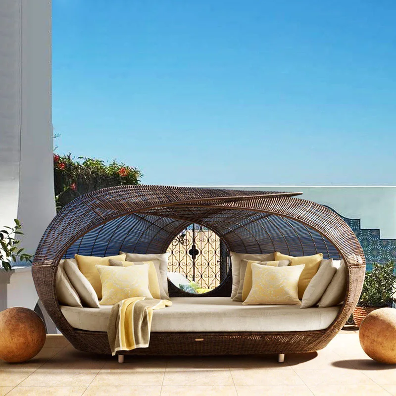 Lauko rotango sofa laisvalaikio lauko paukščio lizdą Europos stiliaus sofa-lova, terasa, didelis sėdima lova apvali lova imitacija rotango recli