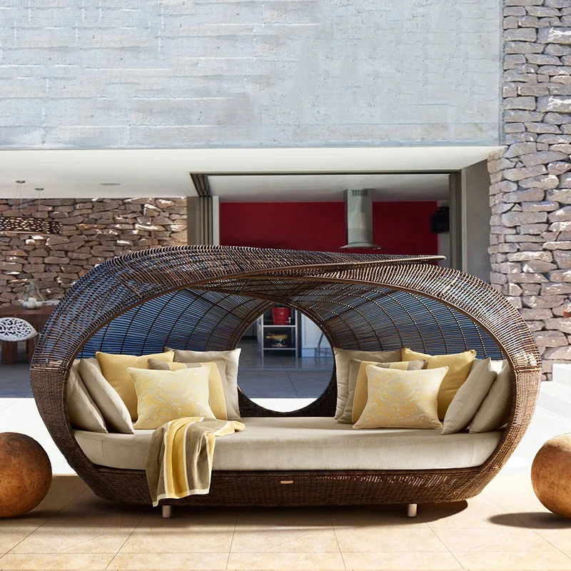 Lauko rotango sofa laisvalaikio lauko paukščio lizdą Europos stiliaus sofa-lova, terasa, didelis sėdima lova apvali lova imitacija rotango recli