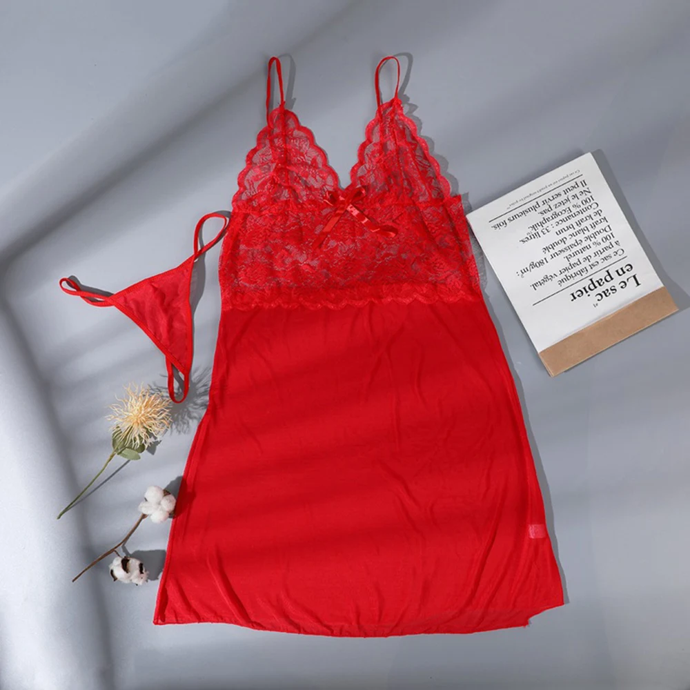 Moterų Nėrinių Lingerie Sexy Nightdress Sleepwear G-String naktiniai drabužiai Žr.-per Tinklinio Moterų Diržas Patogus Sleevless 2023 Naujas