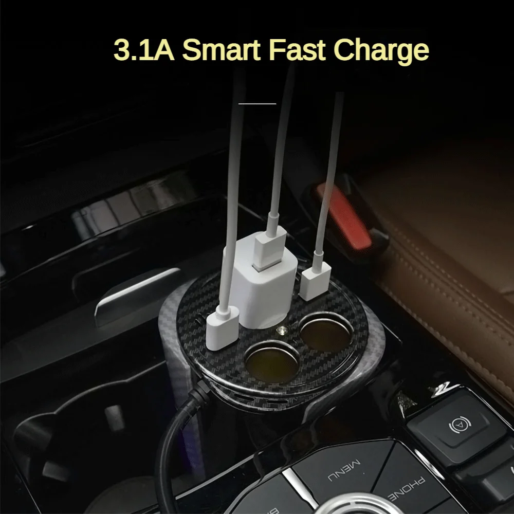 Nešiojamų Automobilių Keitiklis - Konvertuoja Automobilio Galia 220V, Taurės Formos Dizaino, su 2 USB jungtimis ir Multi-Funkcinis Lizdas