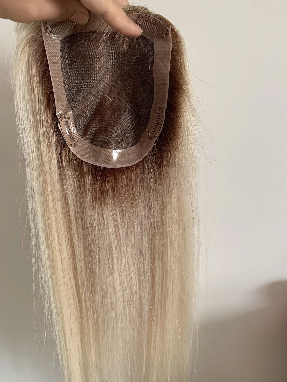 Ombre Šviesūs 8*15 cm Remy Plaukų Topper Gamtos Hairpiece Įrašą Plaukų priauginimas Žmogaus Plaukų Toupee Moterims