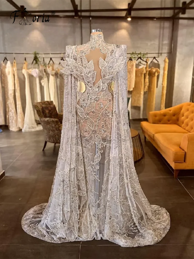Prabangūs Krištolo Karoliukai Dubajus Undinė Vakaro Suknelės Couture Ilgas Šalikas Gėlių Appliques Šalies Promenadzie Suknelė Vestidos de Gala 2023