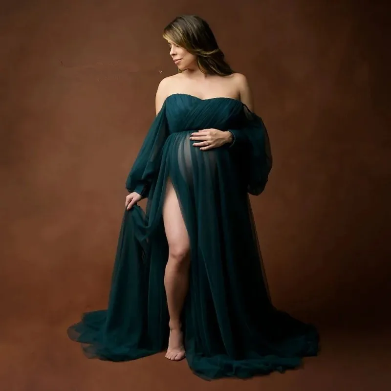 Ruffles pakopų Motinystės Suknelė Photoshoot nuo Peties Promenadzie Suknelė Šalis Dėvėti Aprangą Nėštumo Kūdikių Dušas, Chalatas