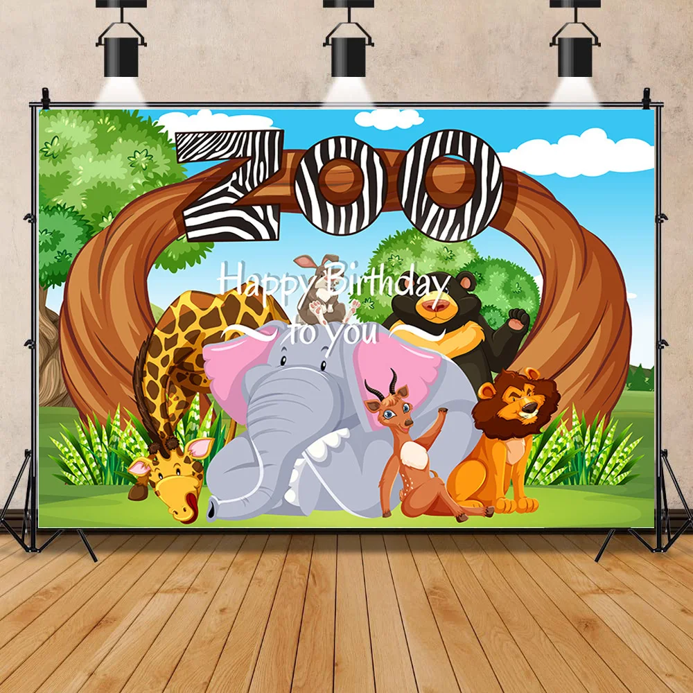SHUOZHIKE Afrikos Gyvūnų Dramblys, Žirafa, Liūtas Vaikų Gimtadienį ir Naujagimių Fotografijos Fone Prop FZ-04