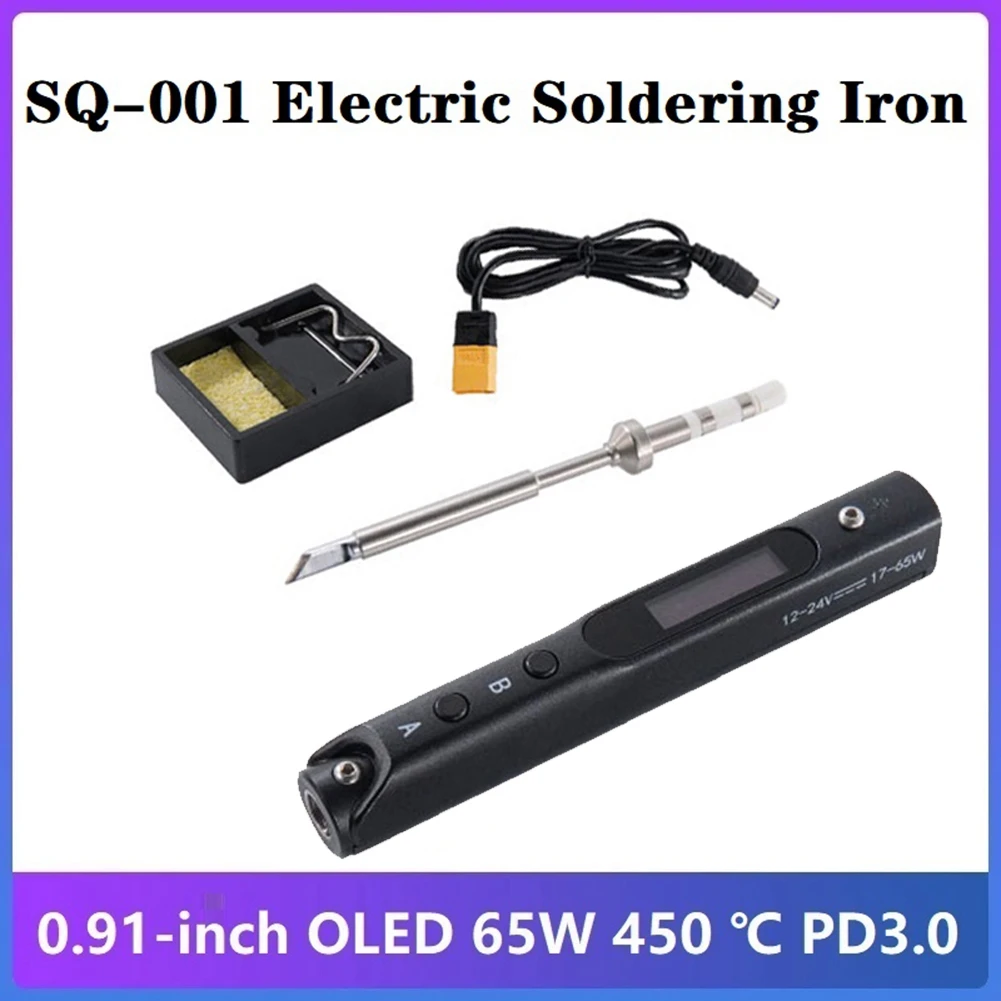 SQ-001 Smart OLED Elektros lituoklio 400℃ 65W DC12-24V Skaitmeninis Ekranas, Smart Thermostable lituoklio Galva Juoda