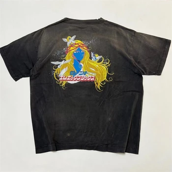 23SS Naujas 
 Plauti Saint Michael T Shirt Vyrai Moterys Vintage marškinėliai Topai Tee