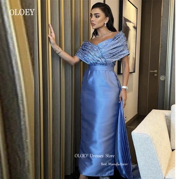 OLOEY 2023 Elegantiškas Dulkių Mėlyna Saudo arabų Moterims, Vakaro Suknelės, Perlų nuo Peties Maxi Prom Chalatai Oficialų Šalis Suknelė