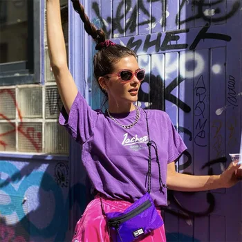 Trumpas video violetinė t-shirt moterims, vasaros 2022 naują atsitiktinis derliaus laisvi marškinėliai ins banga pusė rankovės viršų