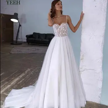 YEEH Paplūdimio Spagečiai Dirželiai Vestuvių Suknelė Gėlių Spausdinti Brangioji Nuotakos Suknelė Sparkle Teismas Traukinio Vestido De Novia Sirena 2023