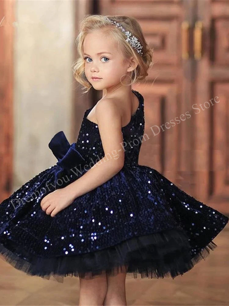 Blizga Mini Gėlių Mergaitės Suknelė Vestuves Vienos Pečių ilgomis Rankovėmis Kamuolys Suknelė su Laivapriekio Skraiste Princesse Filė Vestidos 2023